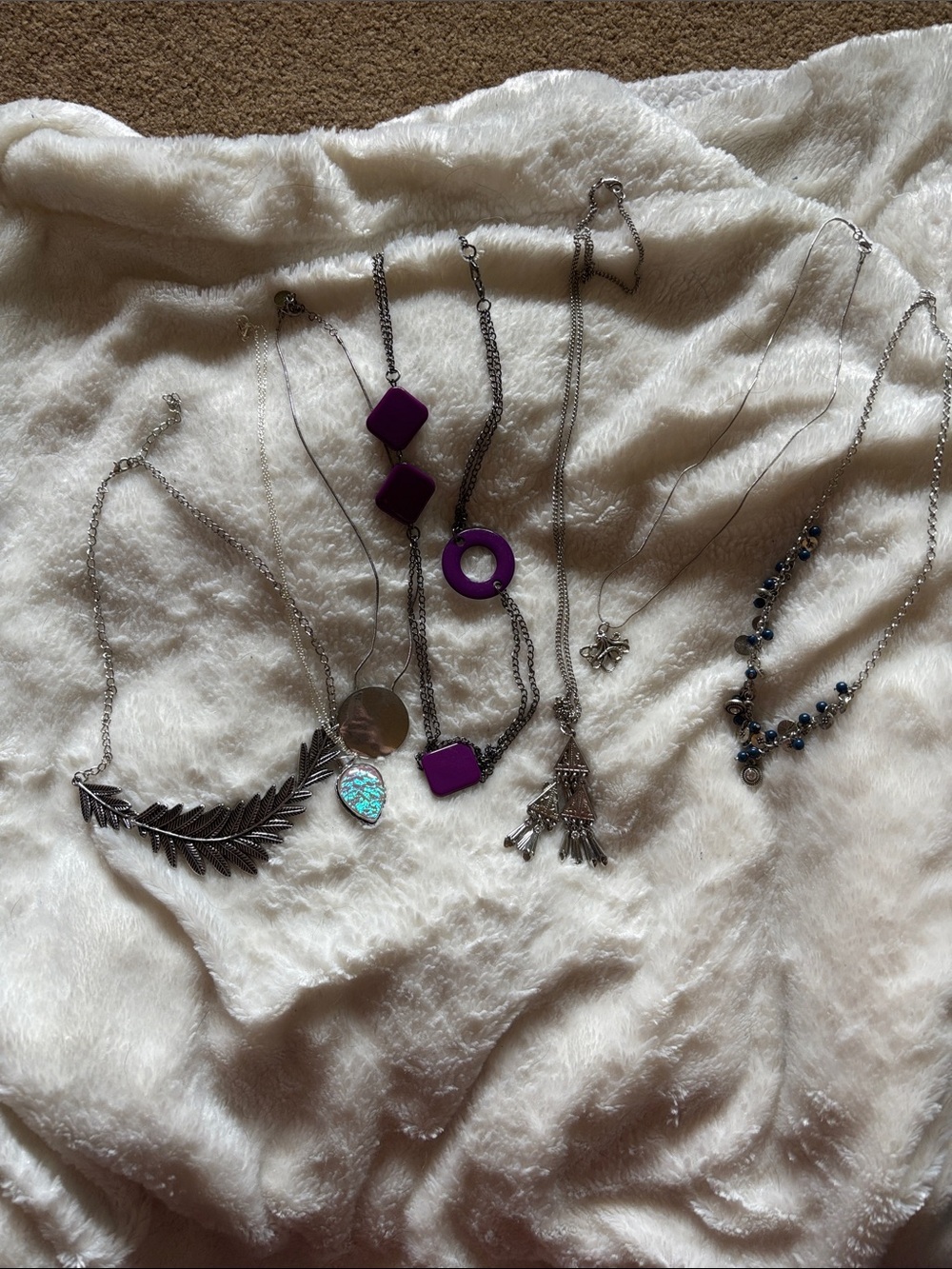 Silver-Tone Multi Necklace Set with Purple Accents - Women Jewelry